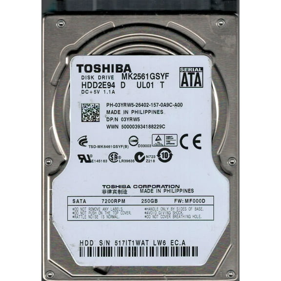 MK2561GSYF HDD2E94 D UL01 T F/W: MF000D Toshiba 250GB