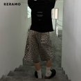 thumbnail image 5 of Pantalones cortos vaqueros holgados con pierna ancha y estampado de leopardo retro para mujer, estilo Y2K, años 2000, de moda de verano, estilo vintage, informales, de cintura alta, para uso urbano., 5 of 5