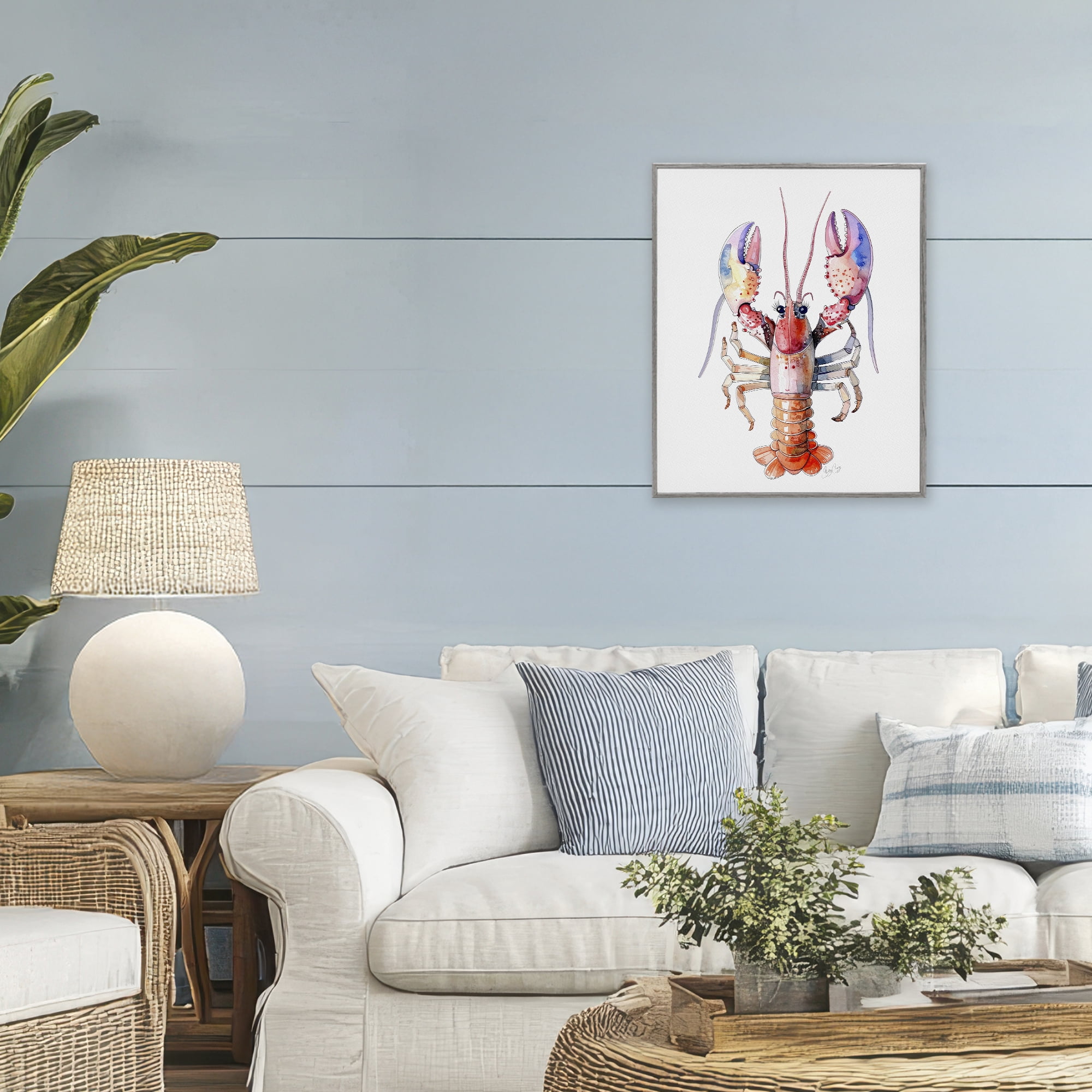 Stupell Industries Coral Claw Lobster Gray Framed Giclee Art, design by Shelly Craig
