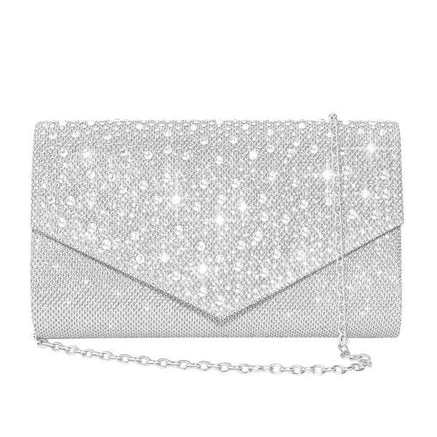 Bolso de noche CurvChic para mujer con diamantes de imitación Plateado