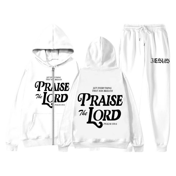 UJNDER Women's Casual Tracksuit Set Letter Print Drawstring Hoodie Jogger Pants Long Sleeve Zip Up Outfit with Pockets Pant Suits for Women White S