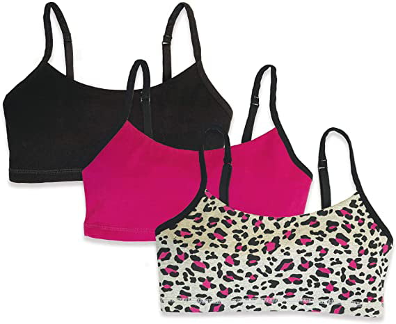 Organic Cotton Fair Trade Certified 3-Pack Cami Crop Bra with Adjustable Straps Mightly Girls Bralette 