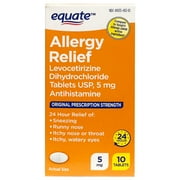 Equate Levocetirizine Dihydrochloride USP Allergy Relief Tablets, 5 mg, 10 Count Compare to Xyzal® Allergy 24HR Active Ingredient