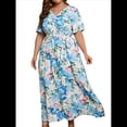 thumbnail image 3 of Vestido de Verano Holgado Informal de Corta con Corte A y Corte en A para Mujer, Talla Grande Flores de Color Azul XL, 3 of 8