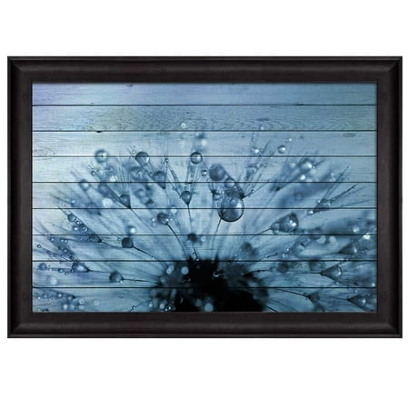 wall26 - Dandelion Covered in Rain Drops Over Blue Wood Panels - Nature - Framed Art Prints, Home Decor - 24x36 (Best Way To Cover Wood Paneling)