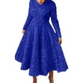 thumbnail image 2 of Plus Size Dresses Sequin Round Neck Long Sleeve Velvet Sparkly Pleated Sun Dress Blue L, 2 of 5