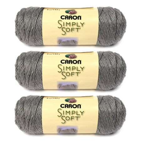 Worsted Fiber - Simply Soft Heather Yarn-Soft Grey (3-pack), Fiber Content: High quality, 100% super-soft, no dye lot acrylic. Weight: Medium, worsted weight, #4. By Caron International