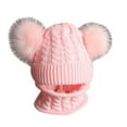 thumbnail image 1 of Visland Children Winter Braid Knitted Beanie Cap Double Pompom Warm Neck Hat Scarf Set, 1 of 7