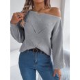 thumbnail image 4 of Womens Casual Off Shoulder Sweater Loose Batwing Long Sleeve Pullover Sweater Crochet Hollow Knit Jumper Tops, 4 of 6