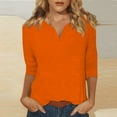 thumbnail image 2 of YDKZYMD 3/4 Sleeve T Shirt Women Trendy V Neck Shirts Fashion Elbow Sleeve Tops Solid Color Casual Fitting Petite Three Quarter Sleeve Loose Fit T Shirts Orange S, 2 of 6