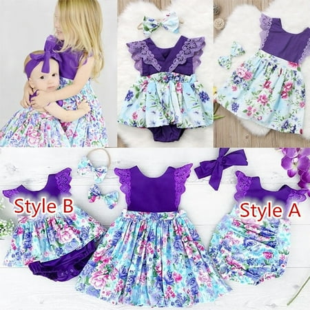 Newborn Baby Girl Sister Matching Floral Clothes Jumpsuit Romper Dress Outfits P