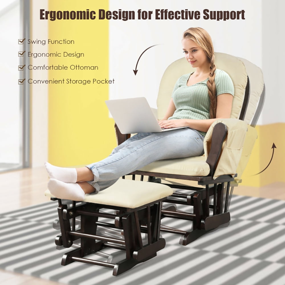Finihen Glider and Ottoman Cushion Set, Wooden Rocking Nursery Chair with Cushioned Armrests Detachable Cushion, Upholstered Glider with Nursing Ottoman, for Napping, Nursing, Reading, Beige Finihen Glider and Ottoman Cushion Set, Wooden Rocking Nursery Chair with Cushioned Armrests Detachable Cushion, Upholstered Glider with Nursing Ottoman, for Napping, Nursing, Reading, Beige