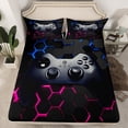 thumbnail image 3 of Feelyou Cartoon Game Console Twin Sheet Sets for Kid, Glowing Honeycomb Twin Fitted Sheet, Pink Blue Abstract Flat Sheet, Microfiber Bedroom Decor, 3pcs, 3 of 8
