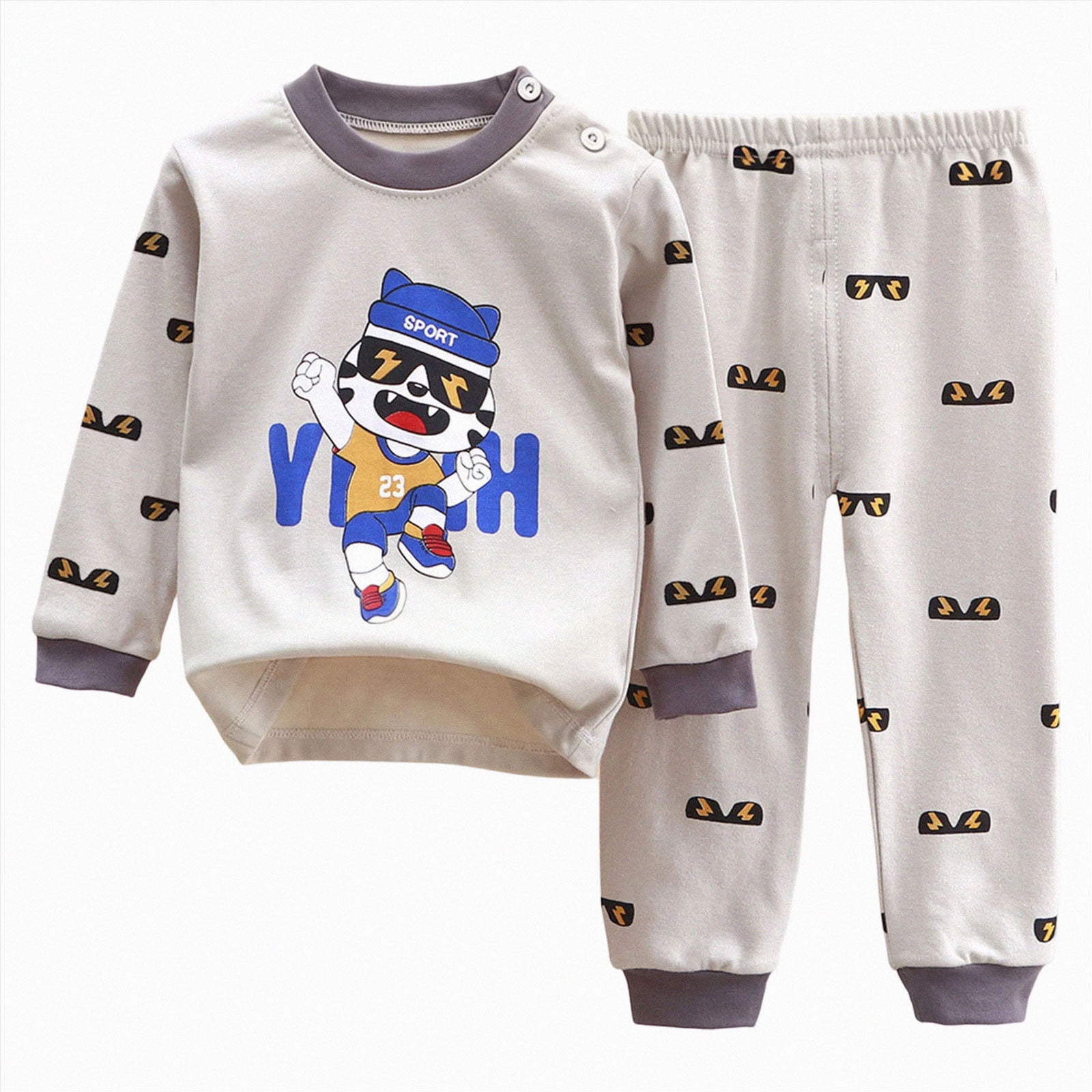 CAICJ98 Boys Pajamas Long Sleeve Pjs Set Toddler Cotton Dinosaur Sleepwear Baby Clothes for Girl (Grey 2-3 Years)