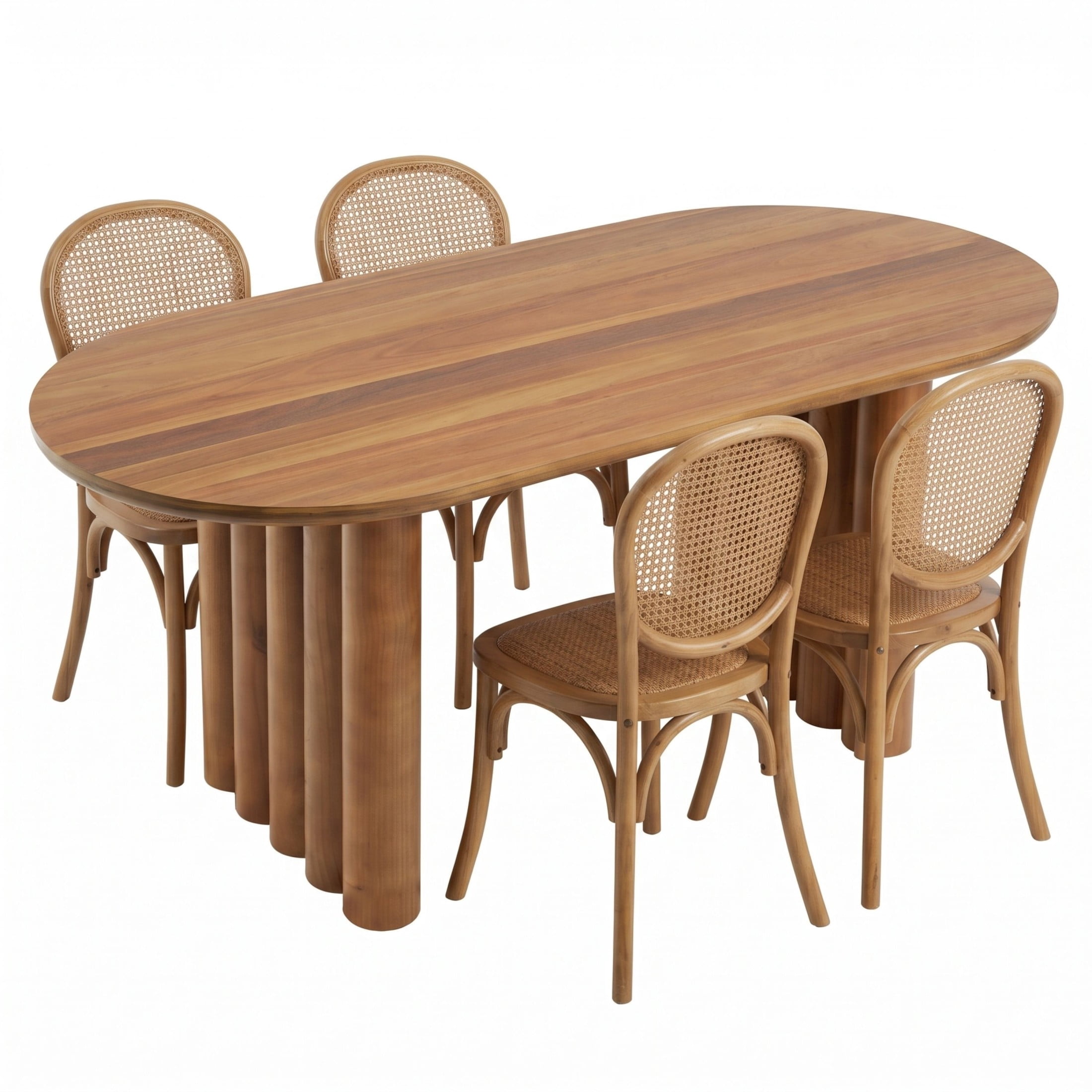 Christopher Knight Home 5-Piece Mid-Century Dining Set, Oval Table with Rattan Wood Chairs, Brown