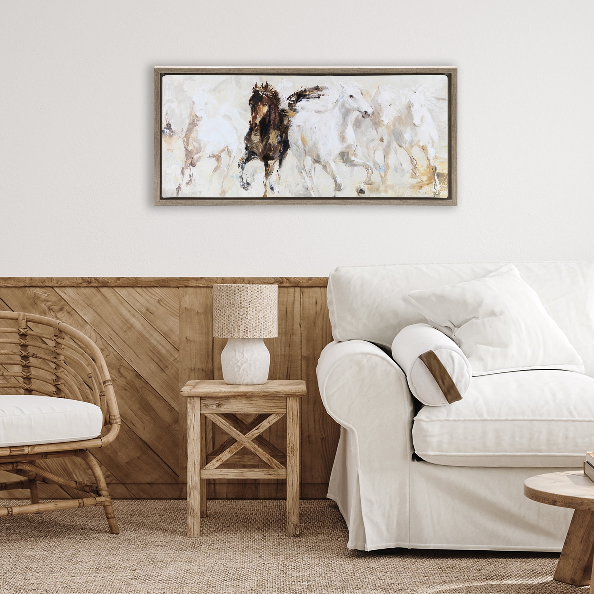Stupell Industries Dancing Horses Abstract Scene Brown Framed Floater Canvas Wall Art, design by Lorenzo Collective