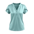 thumbnail image 4 of Tqcoqu Womens Satin Blouse for Women Business Work Tops Casual Cap Sleeve V Neck Button Down Shirts,Light Blue,Women's S-XXL, 4 of 6
