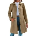 thumbnail image 2 of UYISJ Women's Winter Outerwear Overcoat Lapel Collar Mid Length A-line Single Breasted Pea Coat Fall Slim Fit Tops Khaki S, 2 of 9