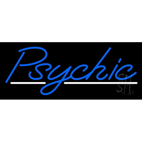 Blue Psychic White Line LED Neon Sign 13" Tall x 32" Wide - inches Black Square Cut Acrylic Backing, with Dimmer - Bright and Premium built indoor LED Neon Sign for Storefront.