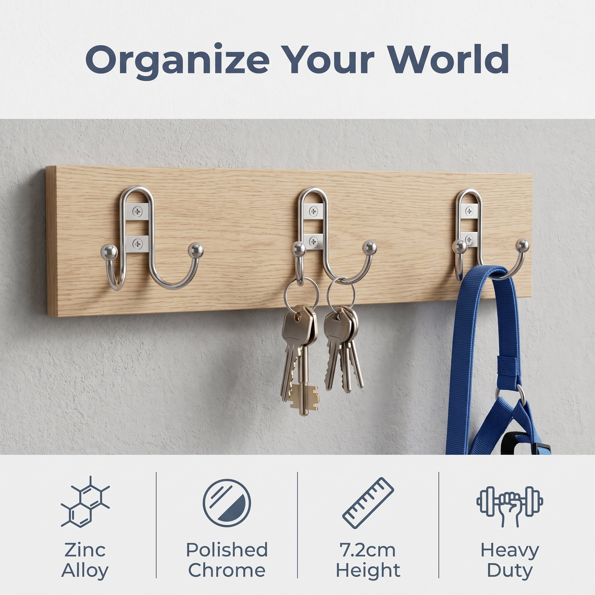 Unique Bargains 8Pcs Utility Metal Durable Multi-Purpose Wall Hooks Chrome 2.8x2.6inch
