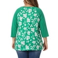 thumbnail image 3 of Agnes Orinda Women's Plus Size Blouse Round Floral Contrast Color Neck 3/4 Raglan Sleeve Casual Peasant Tops 1X Dark Green, 3 of 6