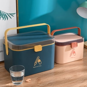 Nordic Style Large Plastic Medicine Storage Box with Handle - Portable Home Medical Organizer for Medications & Small Items, Durable Blue First Aid Kit Container Ideal for Home, Healthcare Facilities