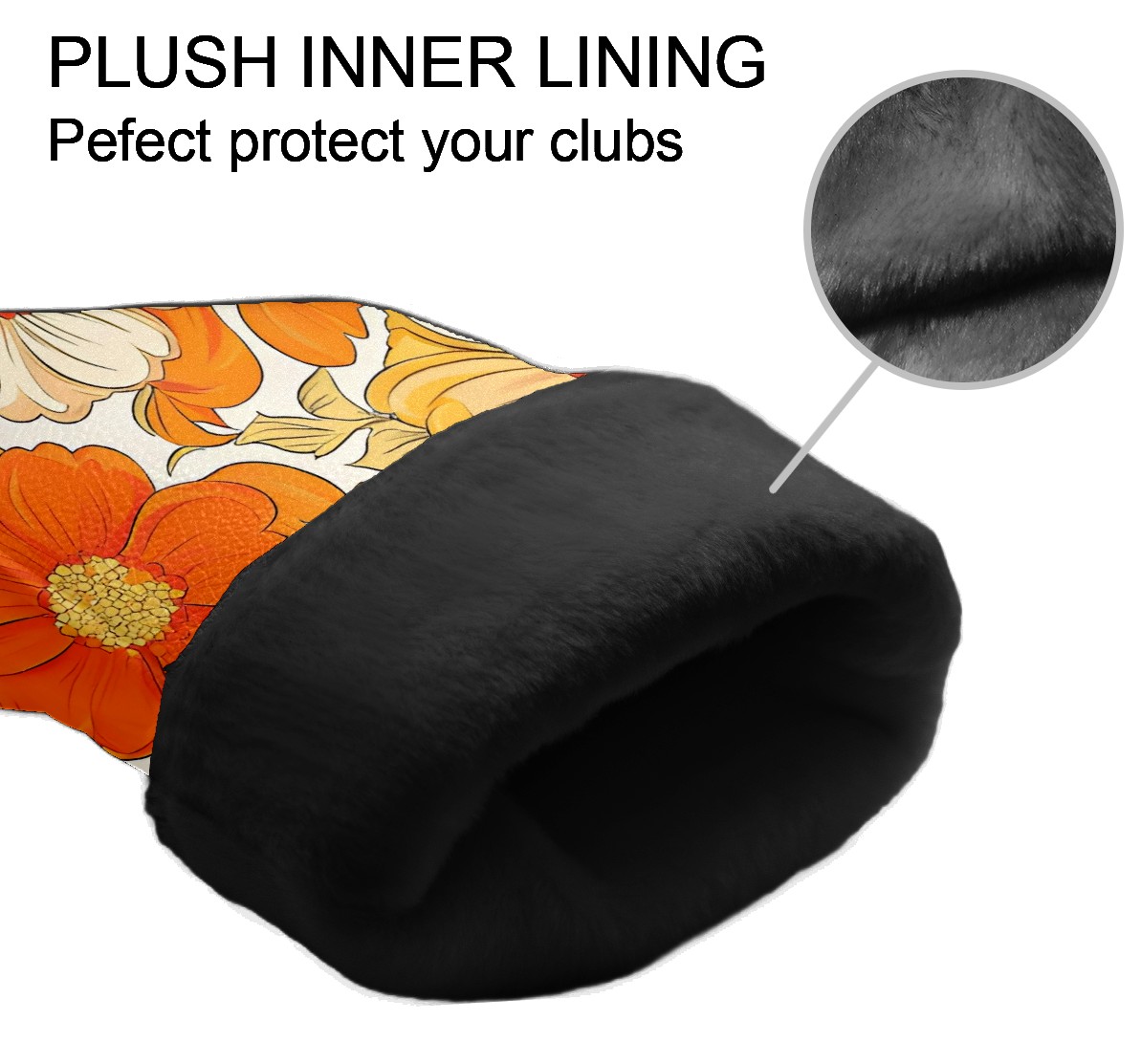Golf Club Covers, Orange Flower Premium PU Leather Driver Hybrid Putter Head Covers with Velvet Lining, Waterproof Golf Gifts for Men Women