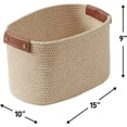 thumbnail image 5 of 3 Pack Woven Cotton Rope Shelf Storage Basket with Leather Handles, Baby Nursery Storage Bin Organizers, Closet Shelf Storage - 15 x 10 x 9, 5 of 8