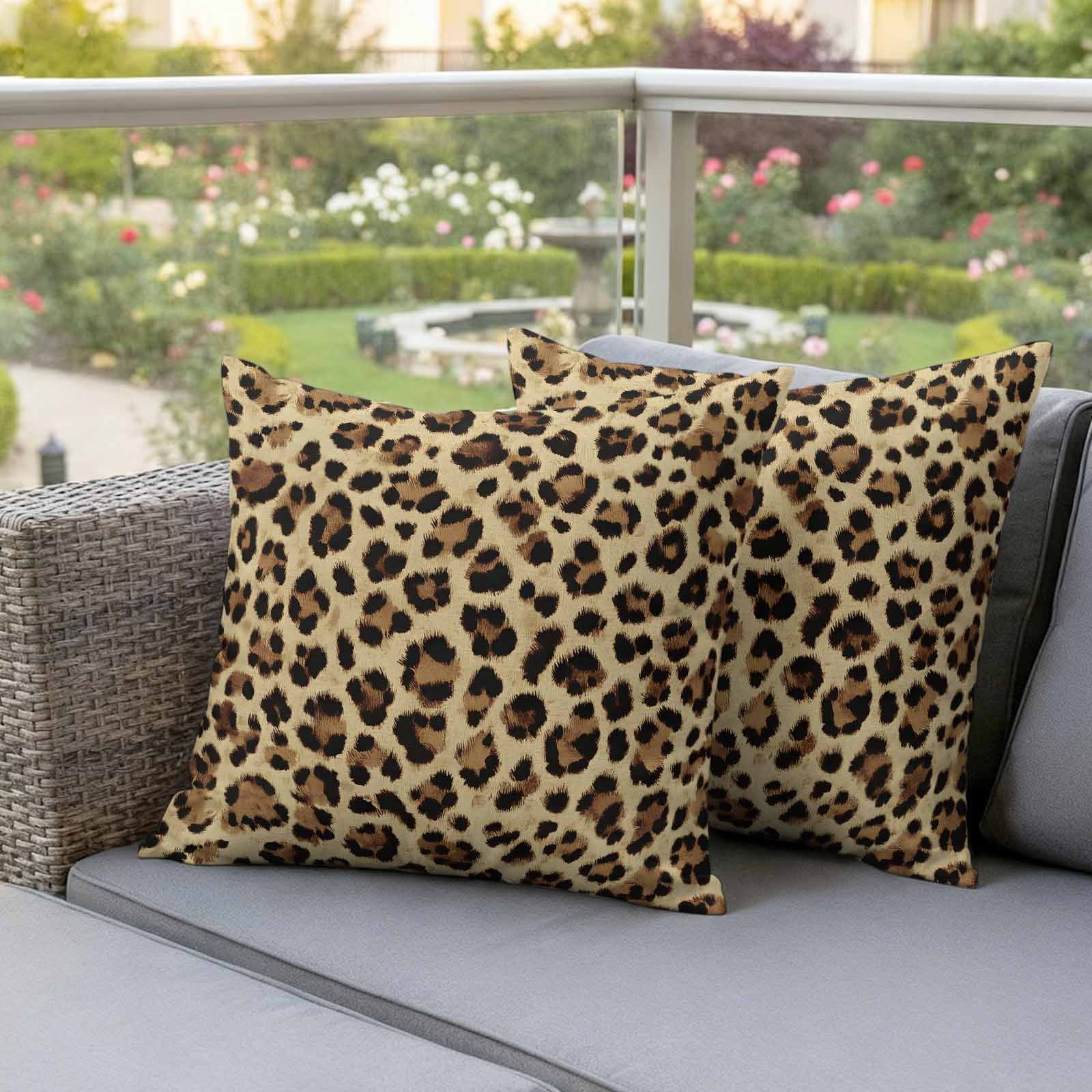 Leopard Outdoor Waterproof Pillow Covers, Farmhouse Brown Animals Art Modern Decorative Square Throw Pillowcase Sofa Cushion Sham for Patio/Couch/Chair, 18"x18" 2 Pack