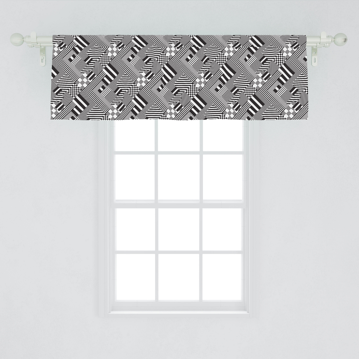 Black and White Window Valance, Monochrome Stripes Squares Checkered