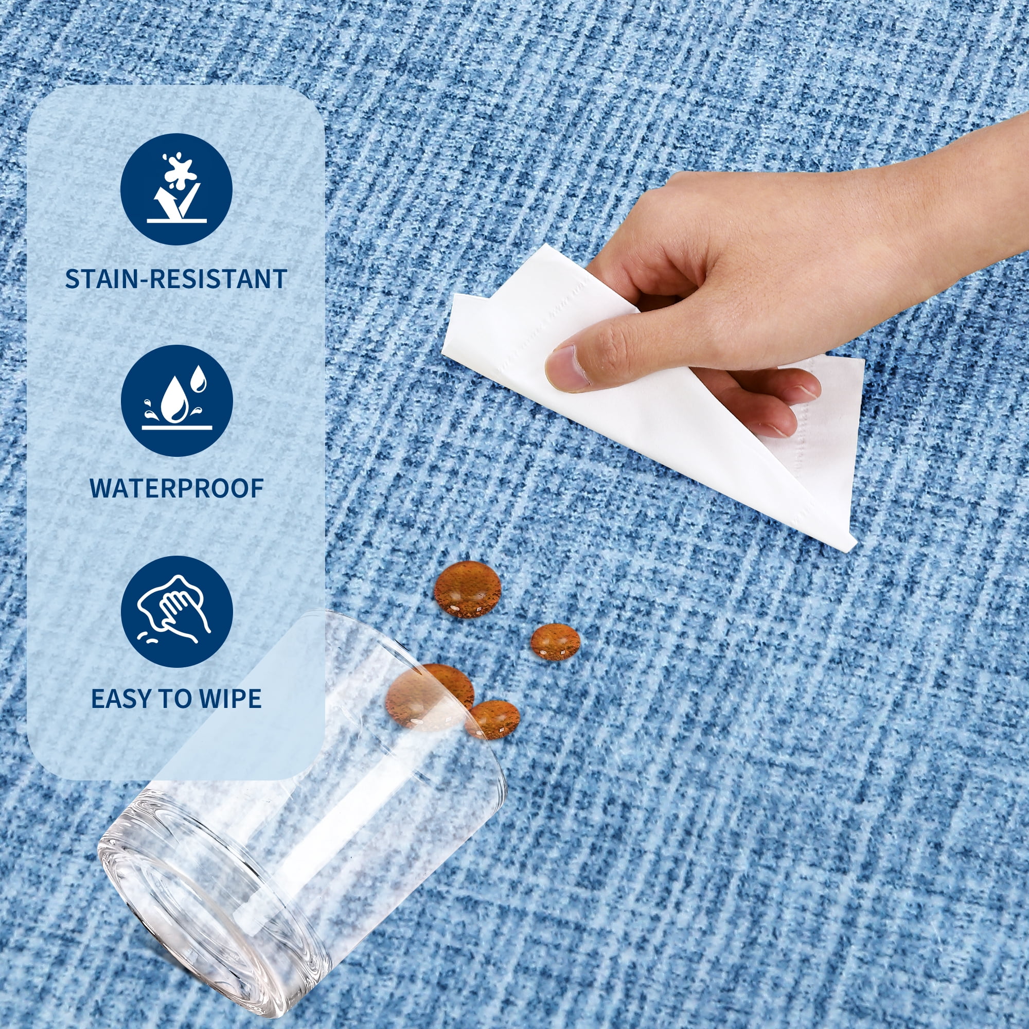 GlowSol 8'x10' Area Rug Washable Modern Scalloped Bordered Pattern Rugs for Living Room Bedroom Soft Non-Slip Low Pile Rug, Blue