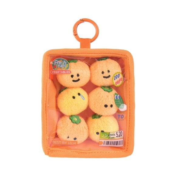 6Pc Orange Plush Toy Fun Simulation Fruit Bag Key Pendant, Soft Cute Mini Plush Pendant Decor Gift