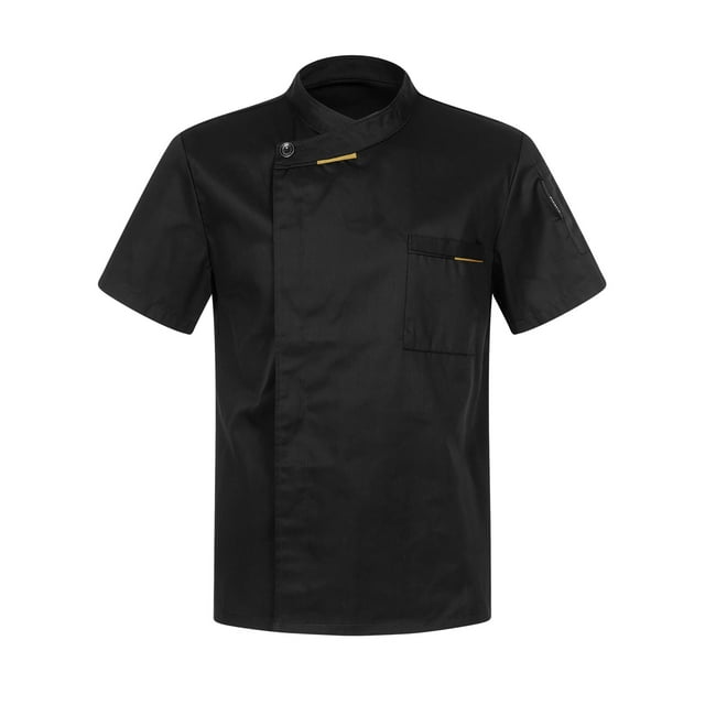 YUUMIN Unisex Men's Chef Jacket Chef Coat Hotel Kitchen Work Uniform Shirts Restaurant Cook Tops Black Short Sleeve L