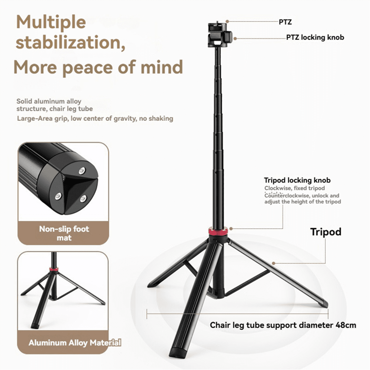 Extendable Tripod Portable Adjustable Light Stand with 1/4 Screws Camera Phone Tripod for Traveling