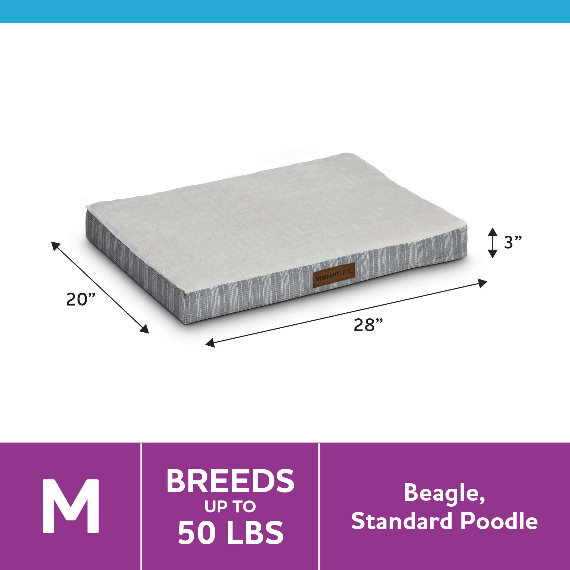 Vibrant Life Medium Orthopedic Foam Mat Dog Bed, Grey, 28" x 20"