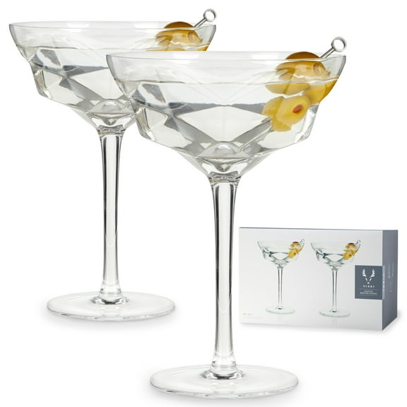 Viski Faceted Martini Glasses for Birthday, Wedding Party, 12oz Set of 2