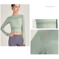 thumbnail image 4 of Camisas cortas de entrenamiento de yoga para mujer, mangas largas de empalme de malla para correr, 4 of 8
