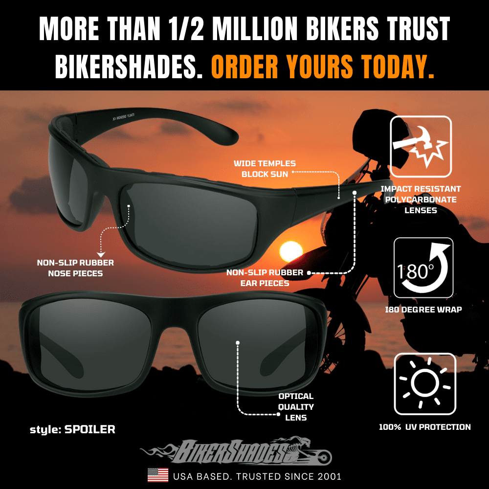 Bikershades Motorcycle Riding Safety Sunglass Foam Padded Large Fit Wind, Dust and Impact Resistant