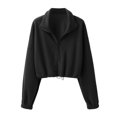thumbnail image 5 of KHONTS Women's Full Zip Short Jacket Warm Winter Long Sleeve Stand Collar Sherpa Crop Coat Black M, 5 of 9