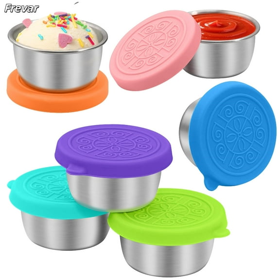 6x1.6 oz Salad Dressing Container to Go, Stainless Steel Small Container with Lid, Leakproof Reusable Sauce Containers for Lunch box,Travel,Office,Picnics,and Meal Prep