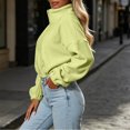 thumbnail image 5 of XRoczxe Women Stand Collar Full Zip Fleece Cropped Jacket Drawstring Hem Drop Shoulder Long Sleeve Casual Warm Polar Fleece Outerwear Multiple Solid Colors Green, 5 of 6