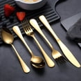 thumbnail image 4 of Golden plate stainless steel knife, fork, spoon set, 4-person set, matte finish, suitable for dining, parties, picnics, families, restaurants, 20 piece cutlery set?flatware set, dinner set, 4 of 10