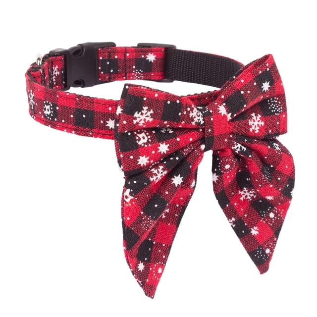 Christmas Dog Collier avec Nœud, Colliers de Noël pour Chien en Coton Réglable à Carreaux Rouges avec Nœud Papillon pour Grands Chiens et Animaux