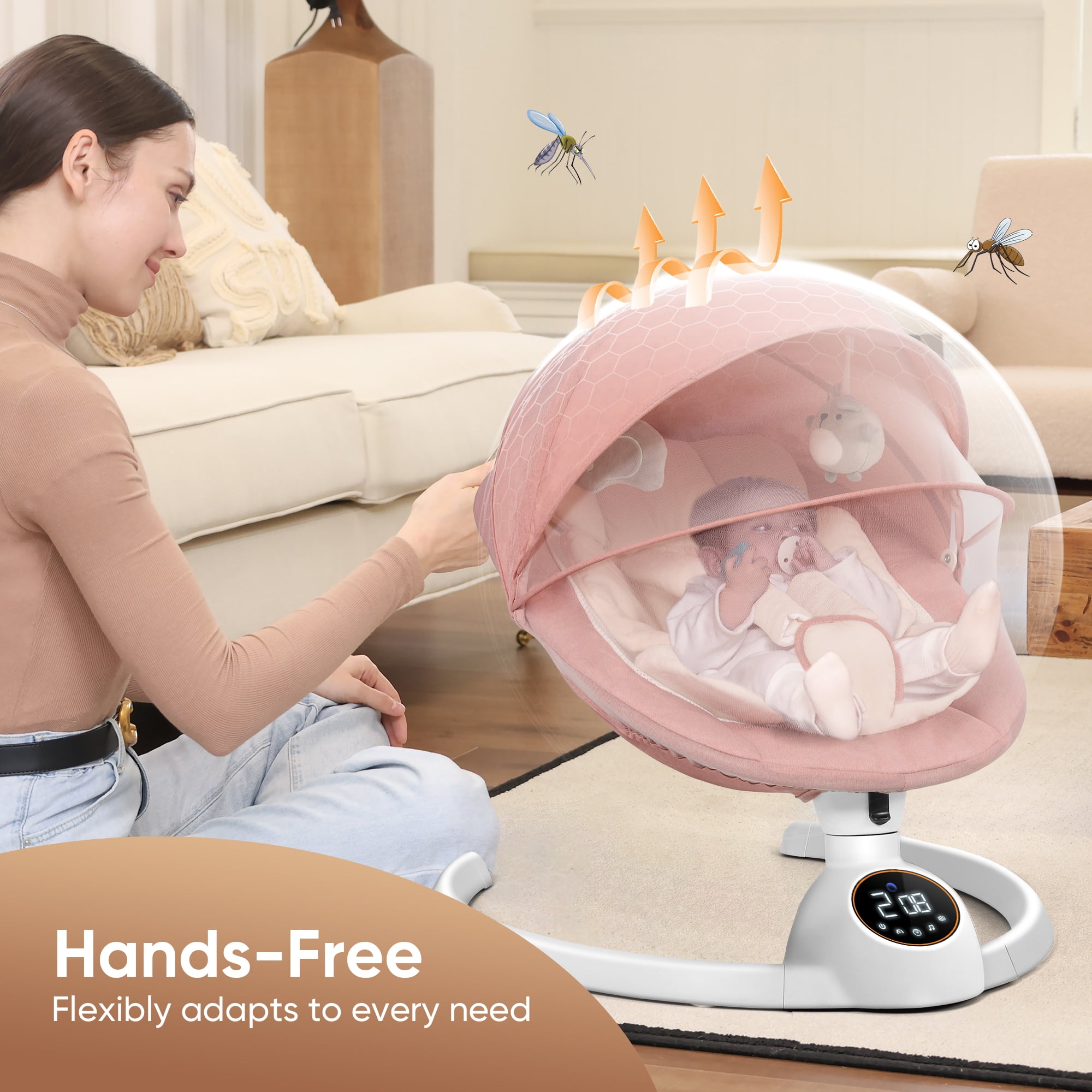 Babyeap Baby Swing for Infants,Bluetooth Control 5-point Harness Newborn Swing,5 Sway Speed,10 Lullabies(Pink)