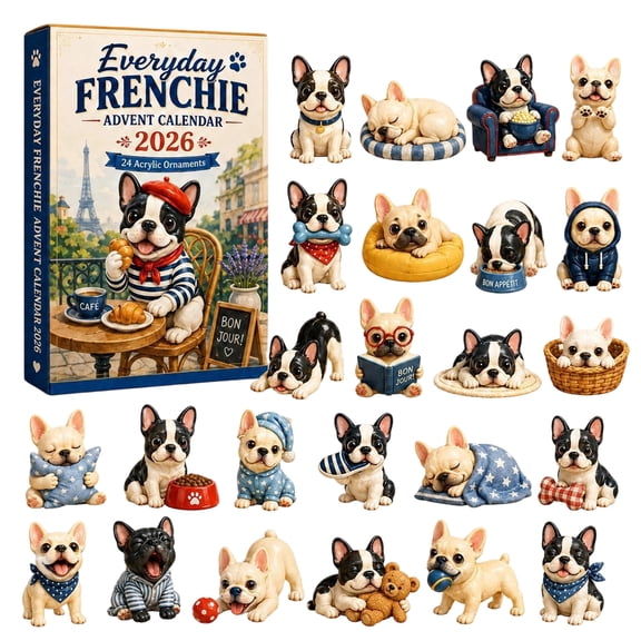 French Bulldog Advent Calendar 2026,24-Day Christmas Countdown Calendar,2D Acrylic Afternoon Tea Frenchie Hanging Ornaments,Dog Lover Gift