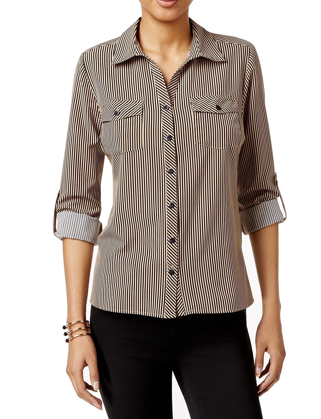 NY Collection Womens Small Petite Button Down Blouse PS