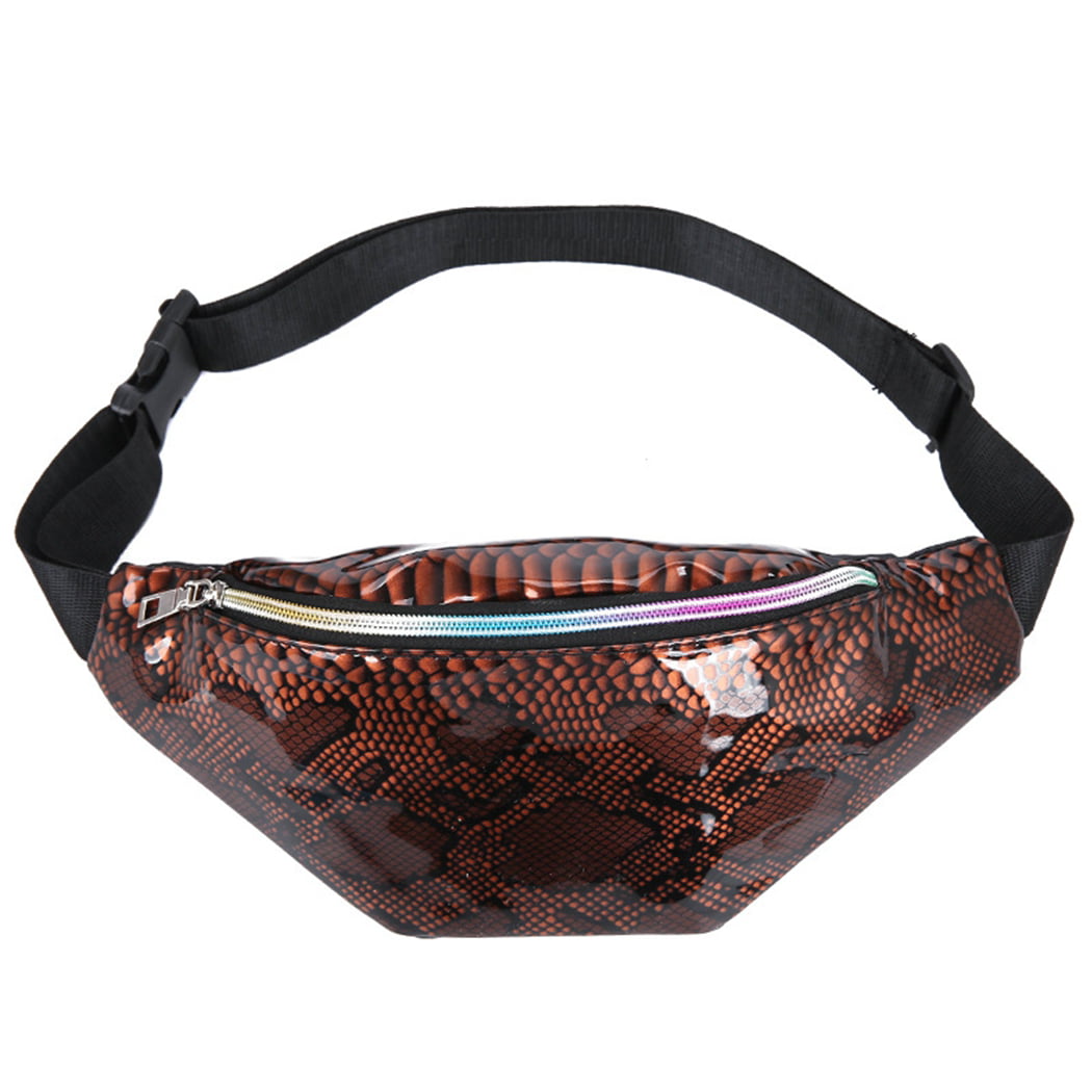 PU Leather Elegant Fanny Pack Fashion Snakeskin Pattern Waist Bag Belt Bag Purse Phone Wallet-A-White 