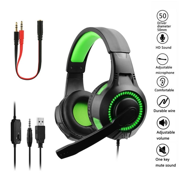 kop Groene achtergrond speel piano Gaming Headset Stereo Surround Sound Gaming Headphones with Breathing RGB  Light & Adjustable Mic for PS4 PS5 PC Xbox One(S/X) Laptop Mac,Green -  Walmart.com