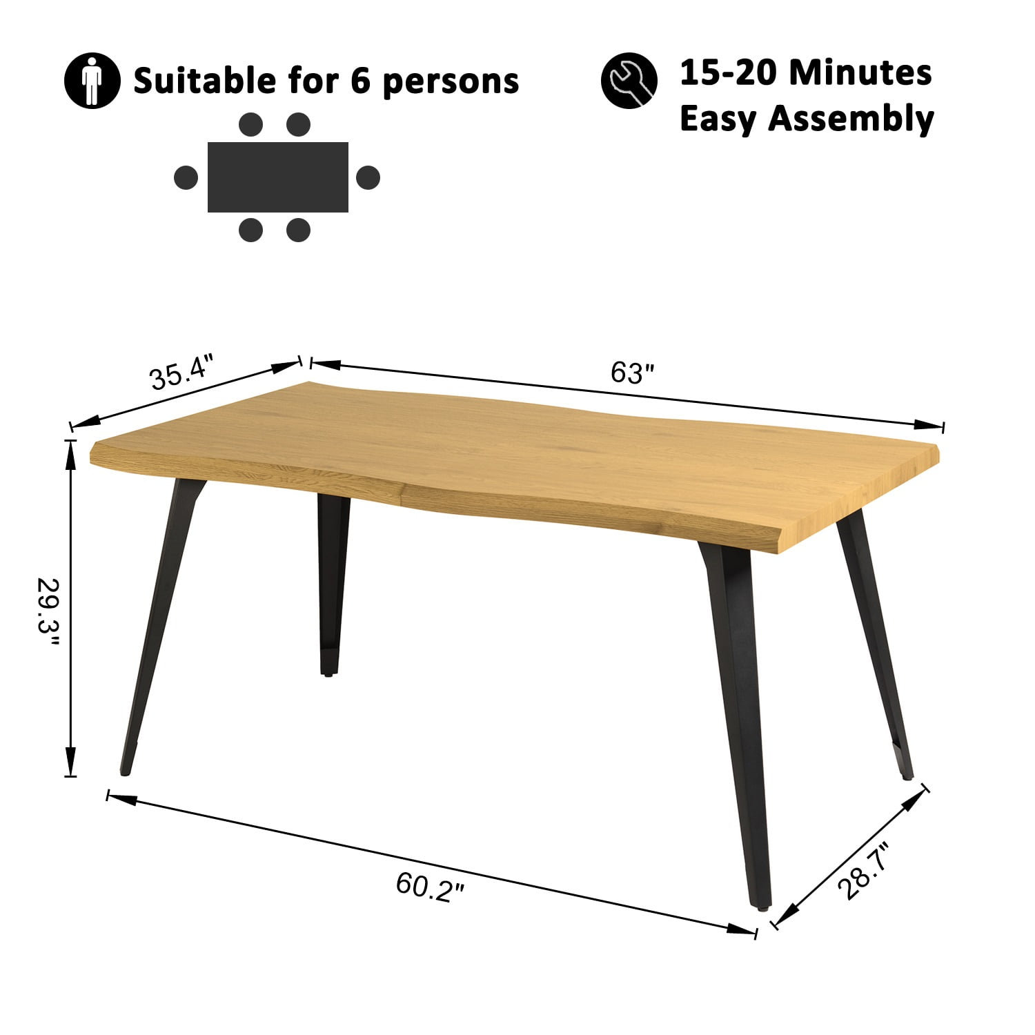 Homy Casa Writing Desk, 63 inch Wave-Edge Large Office Computer Work Study Table Metal Legs for Student Teacher Home Bedroom, Natural