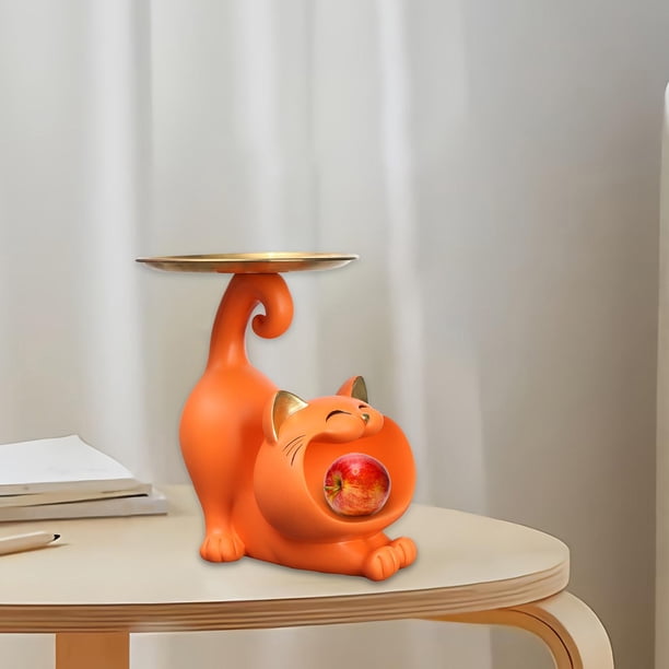 Bandeja de Almacenamiento para Gatos, Plato de Dulces para Gatos, Figurita Decorativa, Adorno Nórdico, Contenedor de Artículos Diversos para Entrada D naranja Macarena Titular de la llave de la estatua